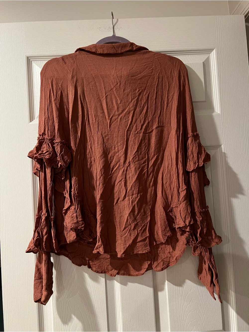 Love Sam Rust Ruffle V-Neck Peasant Blouse - Picture 5 of 5